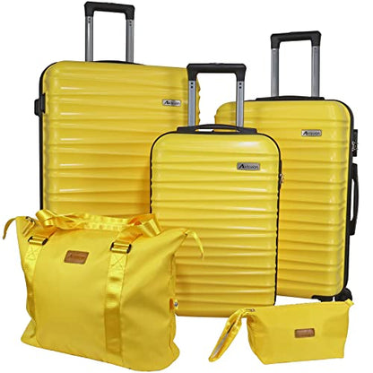Luggage Sets 3 Piece(20/24/28)-Suitcase Set- Luggage with Wheels-PC + ABS Durable Lightweight Rotating hardshell suitcase 5PCS(Yellow) - color: 5pcs yellow, size: 20/24/28