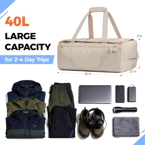 40L Water-Resistant Duffle Backpack with Shoe Compartment & Wet Pocket - color: Beige