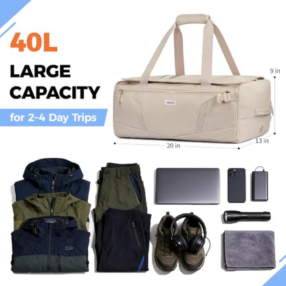 40L Water-Resistant Duffle Backpack with Shoe Compartment & Wet Pocket - color: Beige