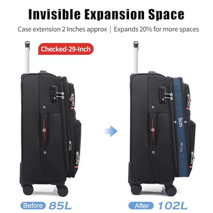 ROPLUS Softside Expandable Luggage with 4 Spinner Wheels, Durable Checked-Luggage Suitcase (Black, 29-Inch) - color: Black, size: 29-Inch