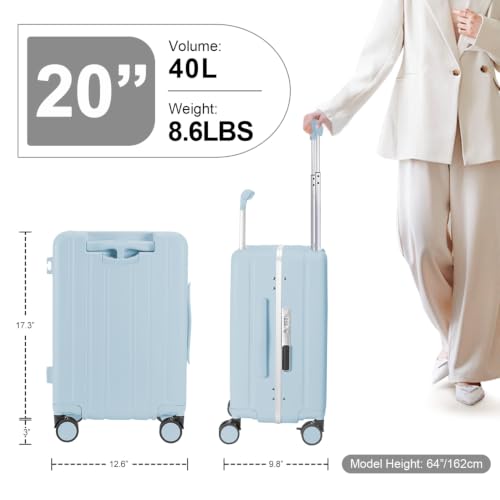 MRPLUM 20" Carry On Luggage Double Handle Suitcase with Net Pocket,Blue - color: Blue