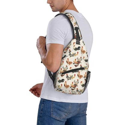 Sling Bag Rooster Chickens Sling Backpack Hiking Daypack Crossbody Shoulder Backpack Travel Chest Pack For Men Women - color: Rooster Chickens