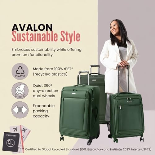 Ricardo Beverly Hills Avalon Softside Medium Check-In Luggage Made with Sustainable 100% Recycled PET (rPET), Lightweight, Eco-Friendly Travel, Expandable, Dual Spinner Wheels, Juniper Green, 24-inch - color: Juniper Green, size: 24-inch