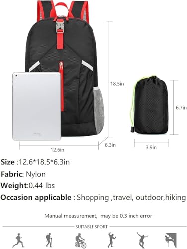 levayhill 25L Foldable Hiking Backpack,Small Packable Daypack, Black - color: Black