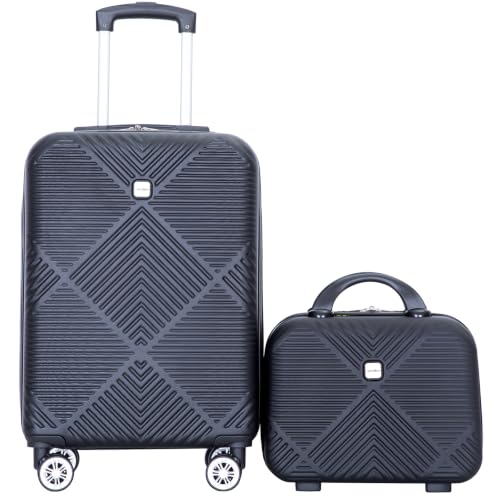 Tripcomp Carry-on Luggage Set 2 Piece Hardside Suitcase With Spinner Wheels - color: Black-2, size: 2 Piece Set(14/20)
