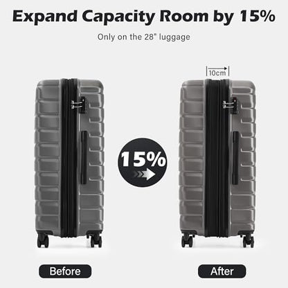 Coolife Lightweight Luggage with TSA Lock,3 Piece Set Gray - color: Gray, size: 3 Piece Set (20in/24in/28in)