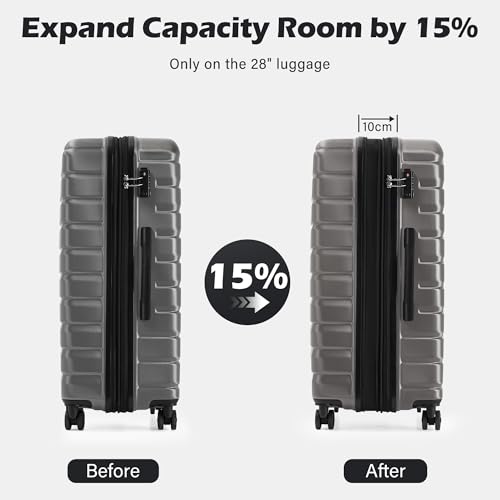 Coolife Lightweight Luggage with TSA Lock,3 Piece Set Gray - color: Gray, size: 3 Piece Set (20in/24in/28in)