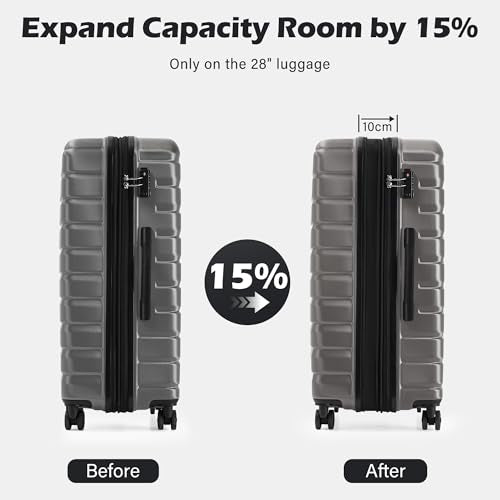 Coolife Lightweight Luggage with TSA Lock,3 Piece Set Gray - color: Gray, size: 3 Piece Set (20in/24in/28in)