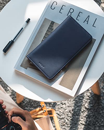 VULKIT Passport Wallet for Travel RFID Blocking Premium Leather - color: Navy