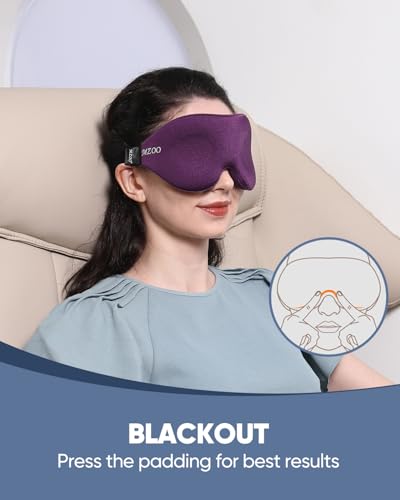 MZOO Luxury Sleep Mask for Women Men Patented Light Blocking Design - color: B-purple
