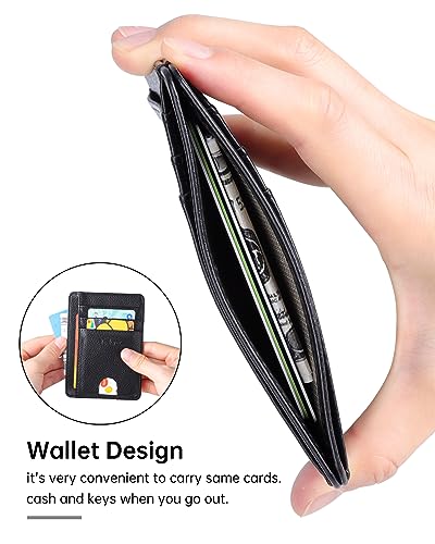 Teskyer Slim Minimalist Wallet for Men, RFID Front Pocket Card Holder - color: Lichee Black