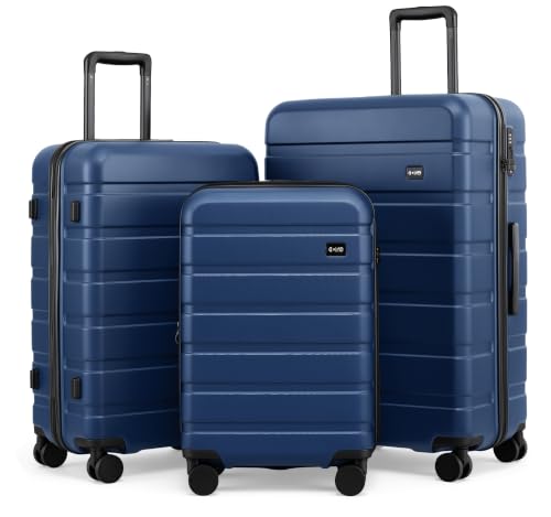 Coolife Luggage Set, 3 Piece Lightweight Durable Hardshell, Navy Blue - color: Navy Blue