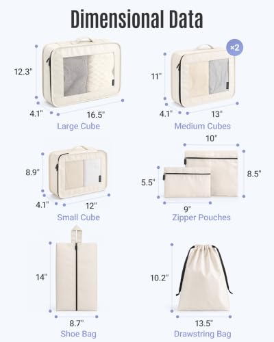 LIGHT FLIGHT 8 Set Packing Cubes for Travel, Cruise Ship Travel Essentials - color: Beige
