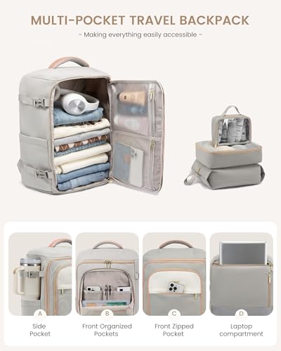 LOVEVOOK 항공사 승인 여행용 노트북 휴대용 백팩 여성용, 4개 - color: 그레이 & 핑크, size: 50L-4PCS