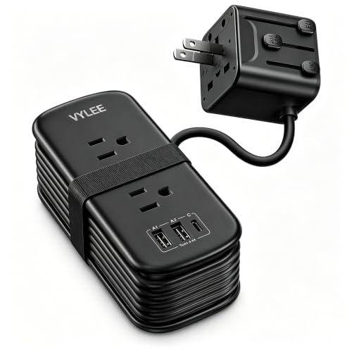 VYLEE Universal Travel Adapter with 6FT Extension Cord - color: Black Grey