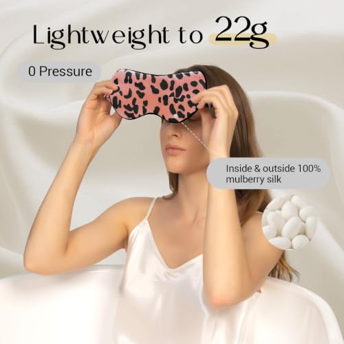 ZIMASILK Adjustable 100% 22 Momme Mulberry Silk Sleep Mask - color: Leopard - Black Pink