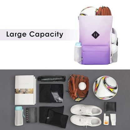 WANDF Drawstring Backpack with Shoe Compartment, Sports Gym Bag - color: L, Purple Gradient, size: Large