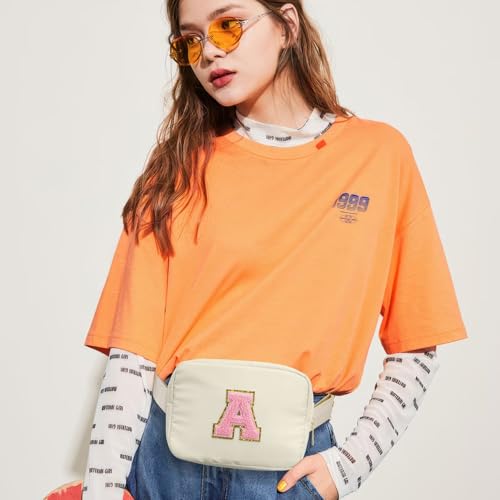 YOOLIEF Fanny Pack Belt Bag Crossody Purse for Girls Kids Gifts, Initial M - color: Beige