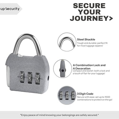 Combo Luggage Locks, 3 Digit Combination Padlock, Travel Safe Pad Lock with Code, Portable Small Zipper Lock for Backpack, Suitcase, Tool Box, Diary, Mini Locker (Silver+Blue, 2-Pack) - color: Silver+Blue