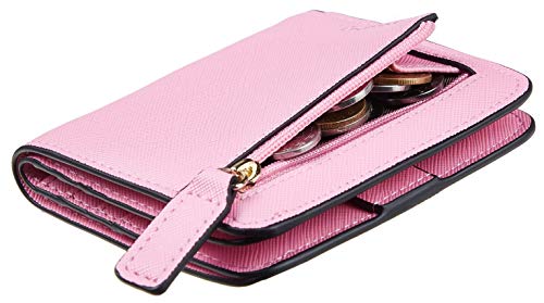 Toughergun Women’s Small Slim Leather Wallet with RFID Protection, Compact Bifold Mini Purse with Clear ID Window - color: CH Pink