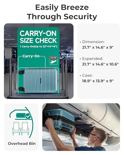 BAGSMART Carry-On Luggage 20" Expandable Spinner 22x14x9,Teal Blue - color: Teal Blue