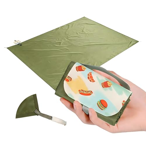 Picnic Blanket Waterproof, Portable with Stakes, Lightweight 0.42lb/0.66lb Options, Sand-Proof, fits in Pocket, Foldable, for Camping, Hiking, Travel, Concerts, Festivals - size: Medium--Military Green Burger
