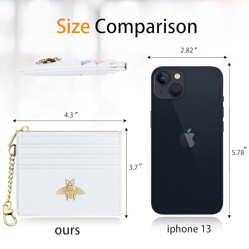 SEAVILIA Credit Card Holder Small Keychain Wallet for Women RFID Blocking - color: White