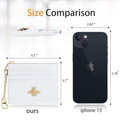 SEAVILIA Credit Card Holder Small Keychain Wallet for Women RFID Blocking - color: White