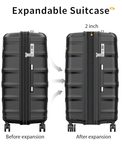 28 Inch Luggage with Spinner Wheels, Large Hard Shell Suitcase, Lightweight PP Luggages with TSA Lock, Checked-Large Suitcases 28-Inch, Black - color: 0-Black, size: Checked-Large 28-Inch
