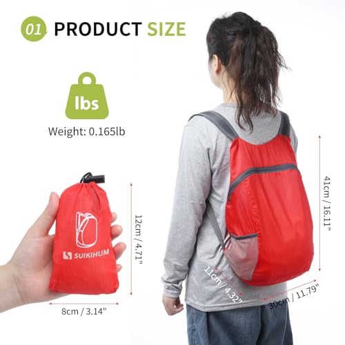 Ultra Lightweight Hiking-Daypack,Foldable Travel Packable Backpack - color: Red