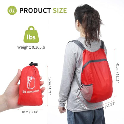 Ultra Lightweight Hiking-Daypack,Foldable Travel Packable Backpack - color: Red