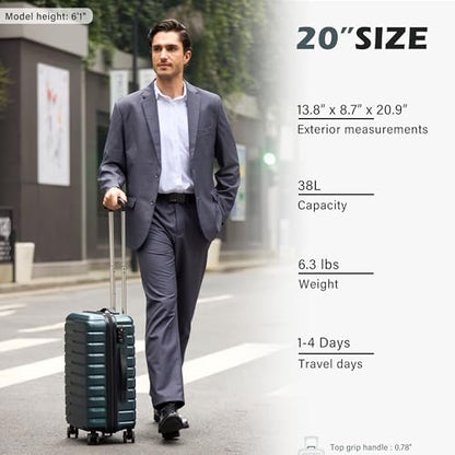 Coolife Lightweight Luggage with TSA Lock,Carry On Teal Blue - color: Teal Blue, size: Small(20in)