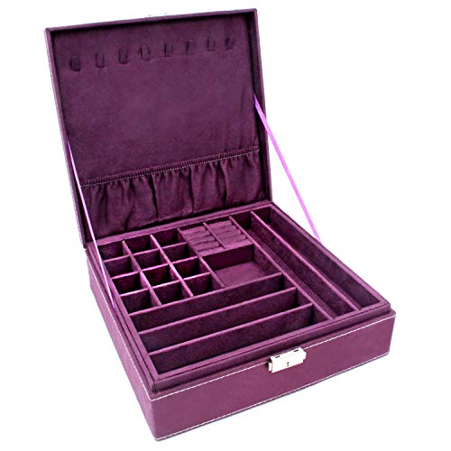 Two-Layer Jewelry Box Organizer Display Storage case with Lock (Purple) - color: Purple