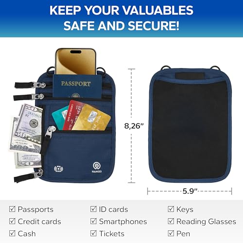 Neck Wallet – Travel Pouch and RFID Blocking Passport Holder for Women and Men, Slim Travel Wallet (Navy) - color: Navy