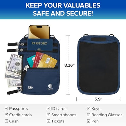 Neck Wallet – Travel Pouch and RFID Blocking Passport Holder for Women and Men, Slim Travel Wallet (Navy) - color: Navy