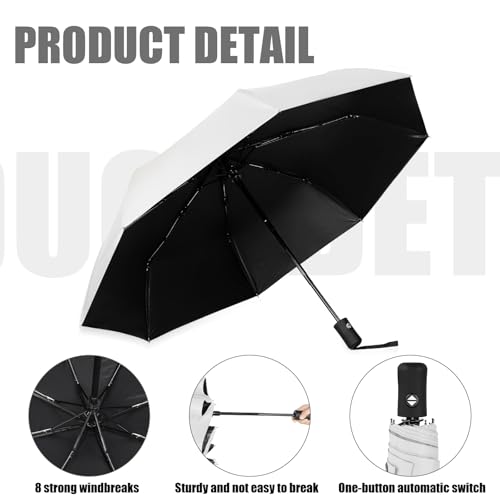 Jexine Windproof Travel Umbrella Compact Small - color: White