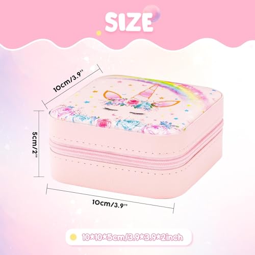 WERNNSAI 여아용 주얼리 박스, 십대 소녀를 위한 크리스마스 선물, 유니콘 아동용 여행용 주얼리 케이스, 거울 포함, 반지, 펜던트, 귀걸이, 목걸이, 팔찌를 위한 주얼리 정리함 여행 필수품 - color: 핑크 유니콘.