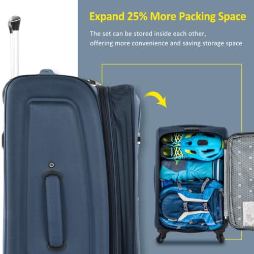 Softside Expandable Luggage Set 3 Piece, Lightweight 22/26/30 Inch Upright Spinner Suitcase with TSA Lock, 610D Polyester Travel Set (Dark Blue) - color: Dark Blue
