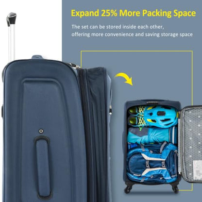 Softside Expandable Luggage Set 3 Piece, Lightweight 22/26/30 Inch Upright Spinner Suitcase with TSA Lock, 610D Polyester Travel Set (Dark Blue) - color: Dark Blue
