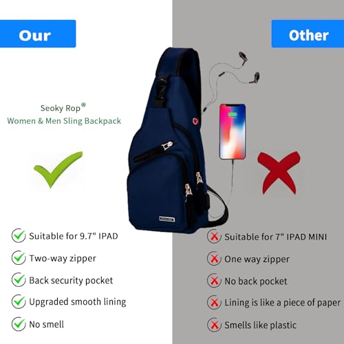 Seoky Rop Men Women Sling Backpack Shoulder Chest Crossbody Bag - color: Dark Blue