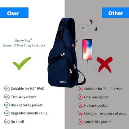 Seoky Rop Men Women Sling Backpack Shoulder Chest Crossbody Bag - color: Dark Blue