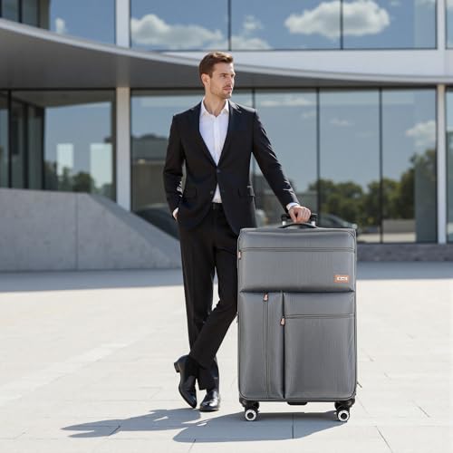 30'' Suitcase w/Double Spinner Wheels,TSA LOCK,Expandable - color: Grey, size: Checked-Large 30-Inch