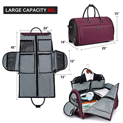 Modoker 3-in-1 Rolling Garment Duffle Bag with Wheels, 25in Red - color: 25in-Red