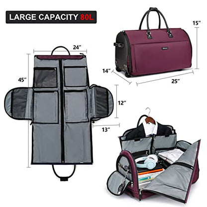 Modoker 3-in-1 Rolling Garment Duffle Bag with Wheels, 25in Red - color: 25in-Red