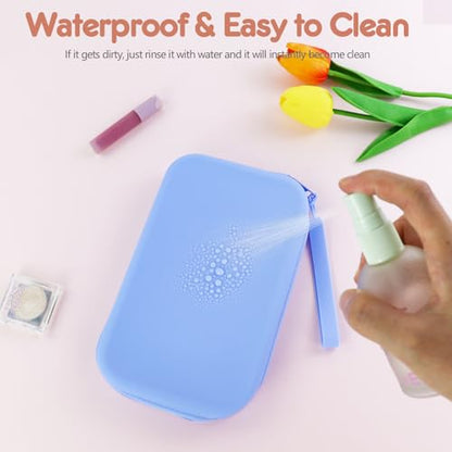 FuninCrea Silicone Makeup Bag, Waterproof Silicone Makeup Brush Holder Pencil Case with Wrist Strap, Small Cosmetic Bag for Purse Compact Travel Cosmetic Pouch for Lipstick Toothbrush (Blue) - color: Blue