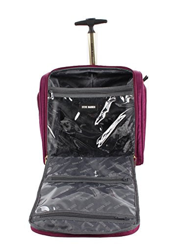 Steve Madden Designer Luggage Collection - 3 Piece Softside Expandable Lightweight Spinner Suitcase Set - Travel Set Includes an Under Seat Bag, 20-Inch Carry on and 28-Inch Checked Suitcase, - color: Peek-a-boo Purple