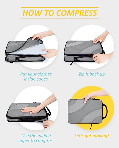 BAGSMART Compression Packing Cubes for Travel - color: Grey, size: Set of 6