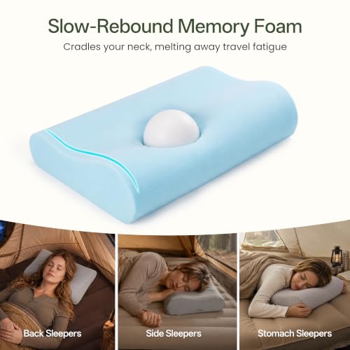 Vekkia Travel Pillow, Portable Memory Foam Camping Pillow with Dual-Height - size: Large