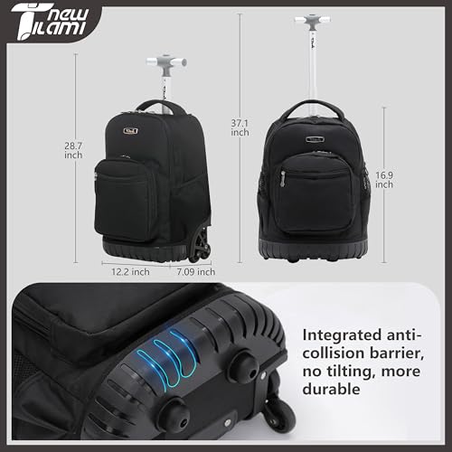 NEW TILAMI 16 Inch Rolling Backpack with Lunch Bag for Girls Boys School - color: Solid Black