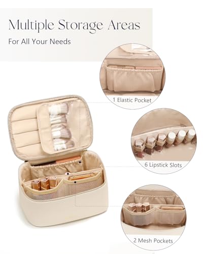 Prite Makeup Bag Travel Cosmetic Case, Women Toiletry Bag Organizer, Beige - color: Beige